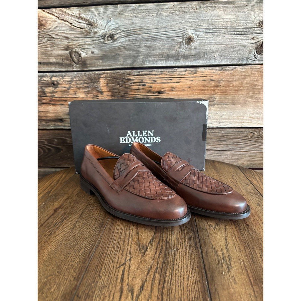 Allen Edmonds Como Woven Dark Brown Leather Penny Loafers 8228 Mens 11 D